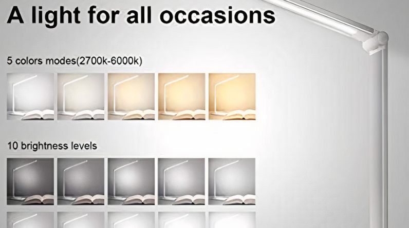 White crown LED Desk Lamp Dimmable Table Lamp Reading Lamp with USB Charging Port, 5 Lighting Modes, Sensitive Control, 30/60 Minutes Auto-Off Timer, Eye-Caring Office Lamp