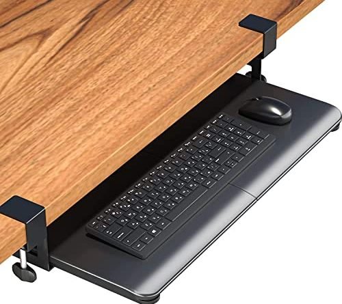 BONTEC Keyboard Tray Under Desk, Pull Out Keyboard & Mouse Tray with C Clamp, 25.6“(30” Including Clamps) x 11.8“ Steady Slide-Out Computer Drawer for Typing, Perfect for Home or Office