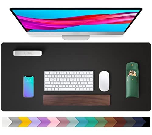 Desk Pad Protector,Mouse Pad/Mat,Non-Slip PU Leather Desk Blotter,Laptop Desk Pad,Waterproof Writing Pad for Office and Home (Black,23.6" x 13.7")