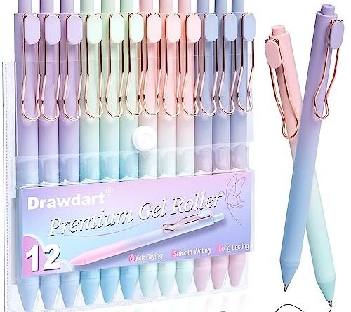 Drawdart Gel Pens, 12 Pcs Smooth Writing Pens No Bleed & Smear, Black Ink Cute Pens Fine Point (0.5mm), Retractable Aesthetic Journaling Pens School Office Supplies for Women & Men