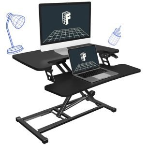 FLEXISPOT 28'' Black Height Adjustable Standing Desk Converter Sit-to-Stand Desk Riser with Wide Keyboard Tray Workstation for Home and Office