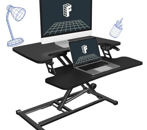 FLEXISPOT 28'' Black Height Adjustable Standing Desk Converter Sit-to-Stand Desk Riser with Wide Keyboard Tray Workstation for Home and Office