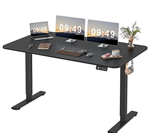 Furmax Electric Height Adjustable Standing Desk Large 55 x 24 Inches Sit Stand Up Desk Home Office Computer Desk Memory Preset with T-Shaped Metal Bracket, Black