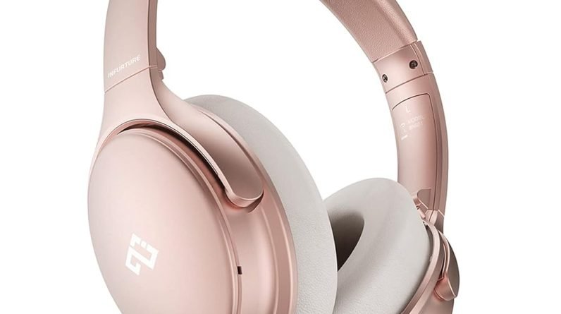 INFURTURE Rose Gold Active Noise Cancelling Headphones with Microphone Wireless Over Ear Bluetooth, Deep Bass, Memory Foam Ear Cups, Quick Charge 40H Playtime, for TV, Travel, Home Office