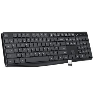 Lovaky MK98 Wireless Keyboard, 2.4G Ergonomic, Computer Keyboard, Enlarged Indicator Light, Full Size PC Keyboard with Numeric Keypad for Laptop, Desktop, Surface, Chromebook, Notebook, Black