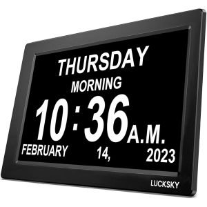 LUCKSKY 10 Inch Large Display Digital Calendar Day Clocks for Seniors, Accurate Time Digital Clock with Date and Day of Week, Adjustable Brightness, Loud Alarm, Easy to Use (10 inch)