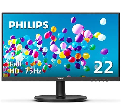 PHILIPS 22 inch Class Thin Full HD (1920 x 1080) 75Hz Monitor, VESA, HDMI & VGA Port, 4 Year Advance Replacement Warranty, 221V8LN