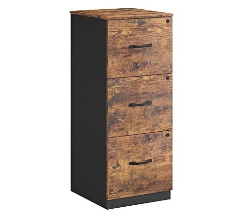 VASAGLE Filing Cabinet for Home Drawer and Wheels, Office Furniture,Suspended Folder, A4 and Letter Sized Documents, Rustic Brown + Black